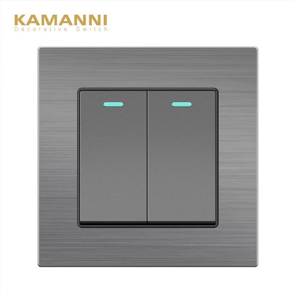

smart home control panel luxury wall power light switch push button switches aluminum alloy with indicator 2 gang 1 2-way 220v