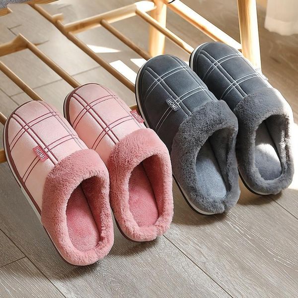 

winter fashion couples cotton slippers indoor warm thick bottom heel non-slip causal shoes women and men home 36-47, Black