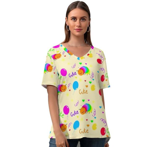 

women's t-shirt harajuku lady simple casual t shirt v neck print short-sleeve tshirt oversized, White