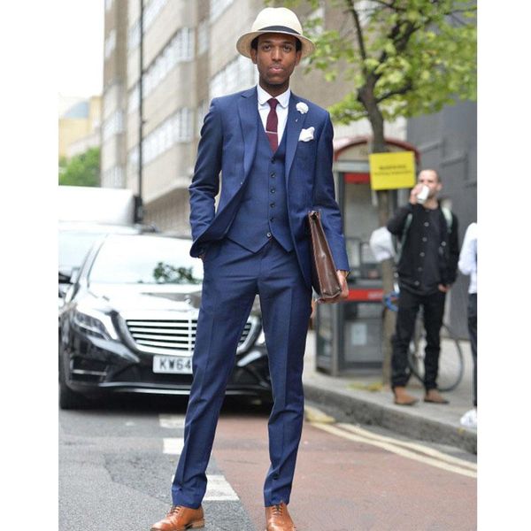 

men's suits & blazers arrival navy blue mens tuxedos 3 pieces slim fit wedding set notched lapel terno masculino blazer (jacket+pant+ve, White;black