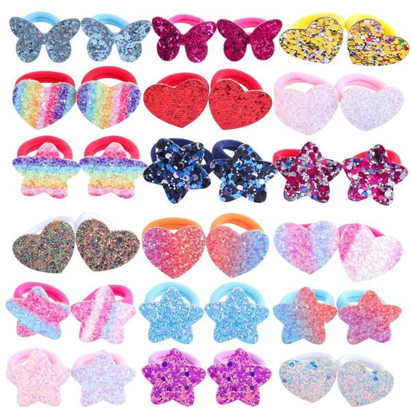 

cartoon mini children's hairties bb girl's rubber band kid's hair bands rainbow gradient accessories, Slivery;white