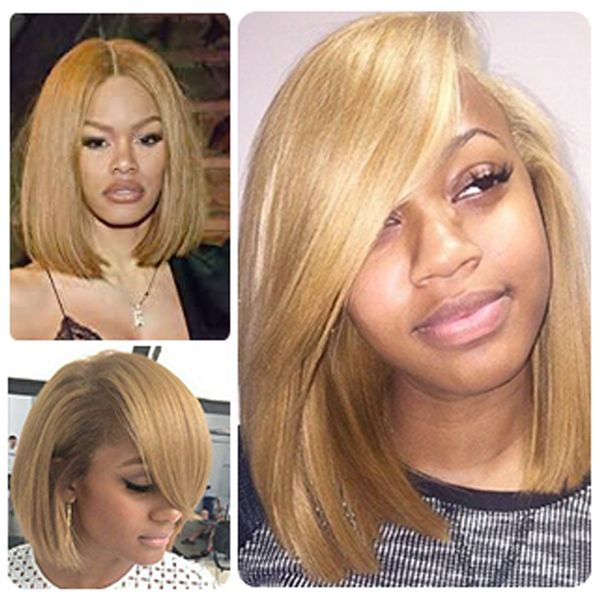 

14inch blonde colored lace closure bob wig 100 human hair wigs pre plucked brazilian remy 4x4 lace closure wigs for women, Black