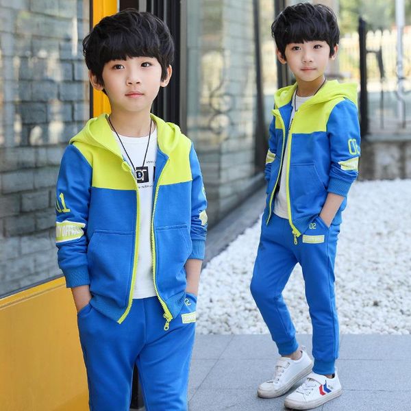 

clothing sets spring autumn boys suitsÂ coat + pants 2pcs/set kids jacket teenager casual sport cottonÂ tracksuit high quality, White