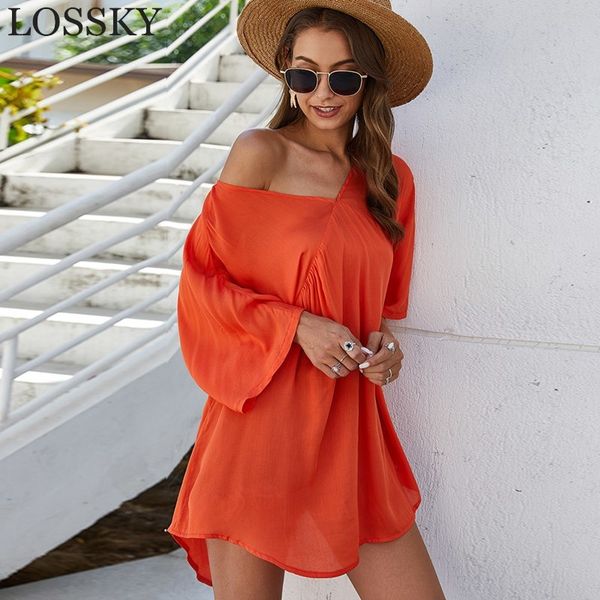 

summer casual loose holiday beach mini dress v nesk half sleeve solid white black short ladies sundress ropa mujer 210520, Black;gray