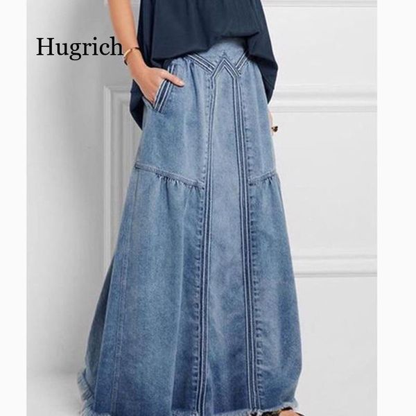 

skirts high waist fashion women denim skirt elastic stretch loose long summer female vintage casual, Black