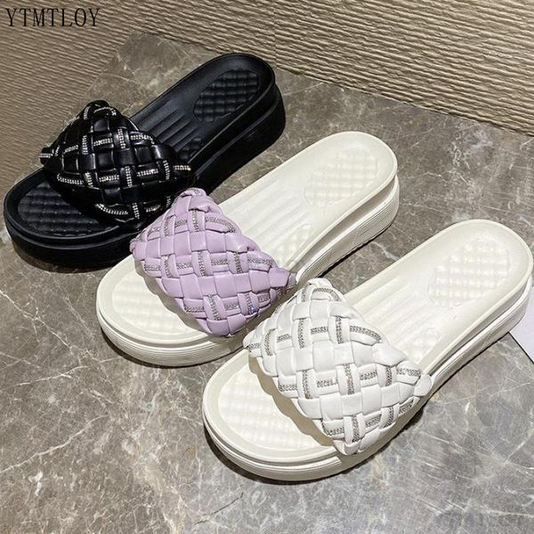 

slippers platform women summer flat slides flip flops peep toe mules ytmtloy wedges zapatillas mujer casa, Black