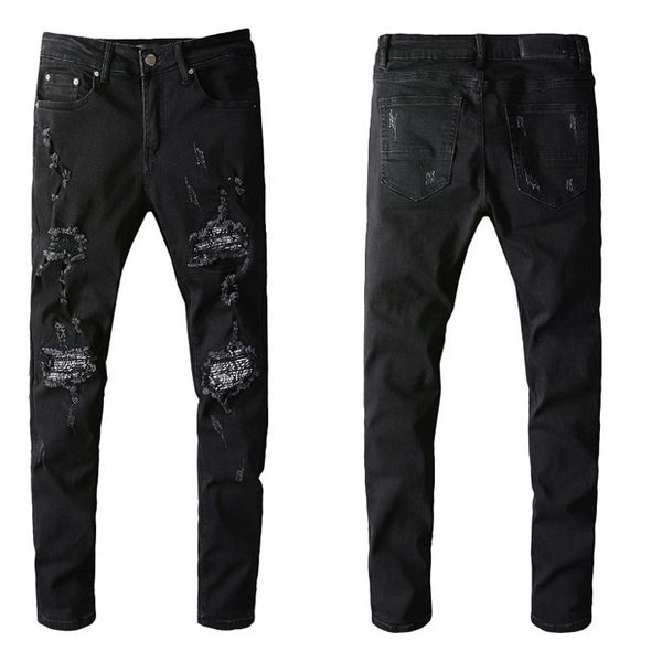 

mens jeans designer luxury tiny elasticity letter printed black slim-leg denim pants fashion club clothing for male hip hop skinny trouserss, Blue
