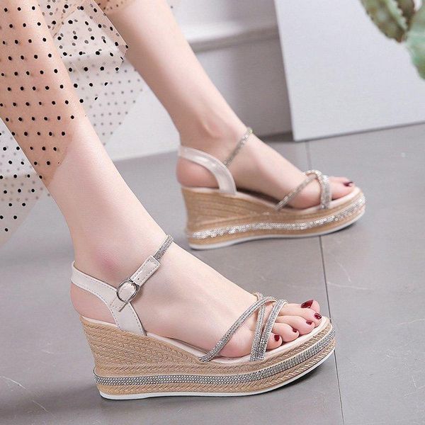 

women sandals wedge platform summer buckle strap ladies high heels shoes fashion open toe casual female footwear 2021 dress, Black