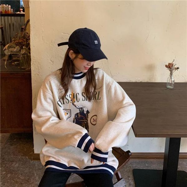 

women's hoodies & sweatshirts retro cartoon print loose sweatshirt, Black