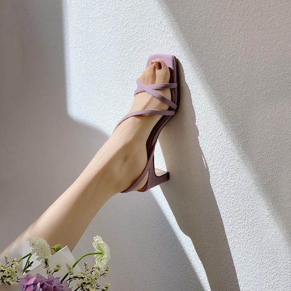 

sandals whnb 2021 female summer ladies high heels square open toe slides party shoes women for, Black