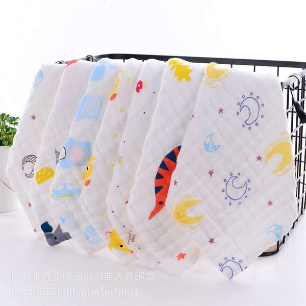 

handkerchief printed baby's high-density face 6-layer wipe sweat cotton gauze square baby saliva towel handkerchief, White