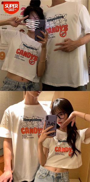 

white umbilical t-shirt women's short lovers half-sleeved korean version of the loose bear short-sleeved bm tide #kz98
