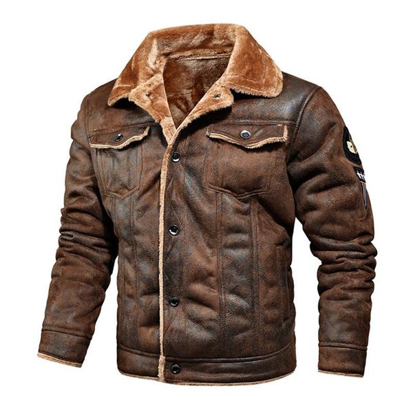 

men's fur & faux 2021 leather jacket youth male plus velvet lapel fashion motorcycle autumn winter warm pu coat men, Black