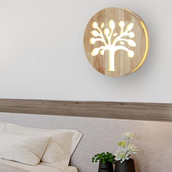 

wall lamp nordic bedroom solid wood circular simple modern bedside corridor creative modeling led