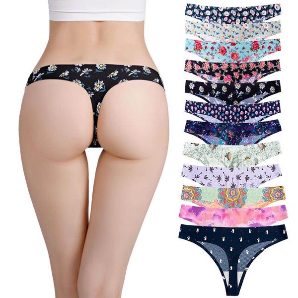 Damen-Badebekleidung, 6-teilig, Damen-Tangas-Set, Bikinis, Höschen, mehrfarbiger Druck, atmungsaktiv, niedrige Taille, Stretch, G-String, Dessous, Bademode, Sommer, Fema