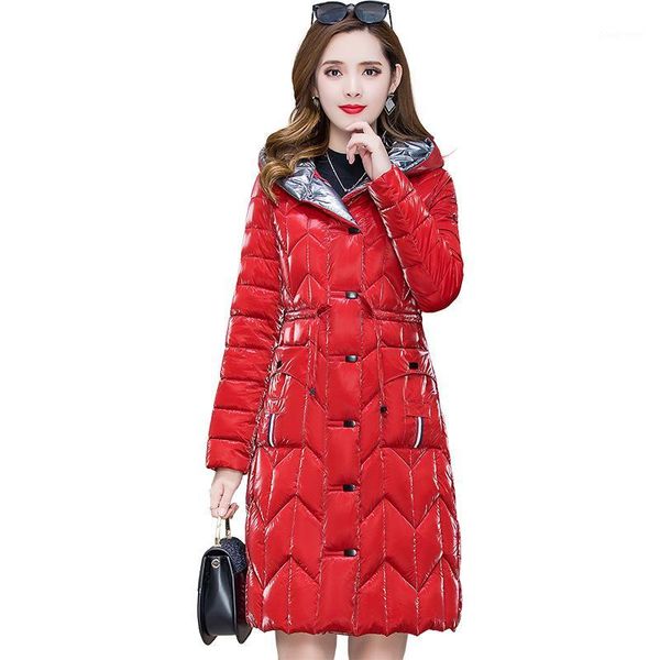 

women's down & parkas european jacket women oversize warm glossy winter fashion hooded loose padded waterproof coat, Black