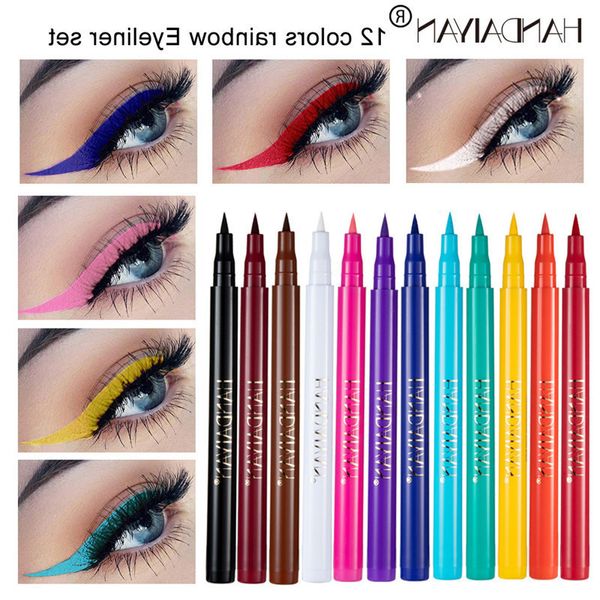 Handiyan 12 Colori a 12 colori opaco liquido eyeliner matita set impermeabile arcobaleno caramelle colore fodera dell'occhio delineador de ojos