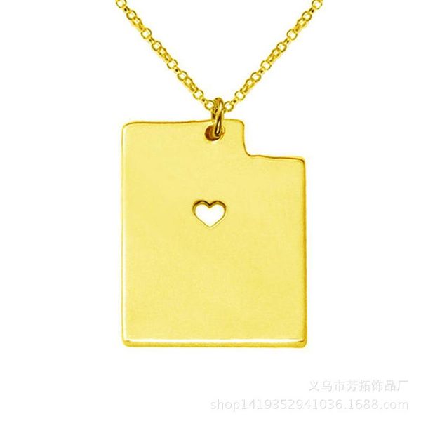 

euramerican style cross border map of utah usa state stainless steel necklace pendant necklaces, Silver