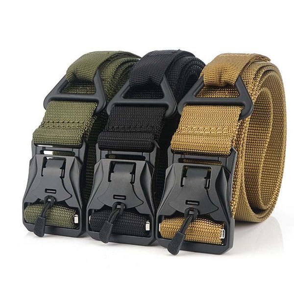 

waist support magnet buckle outdoor tactical belt casual daily adventure canvas quick unlock adjustbale military training nylon sport, Black;gray