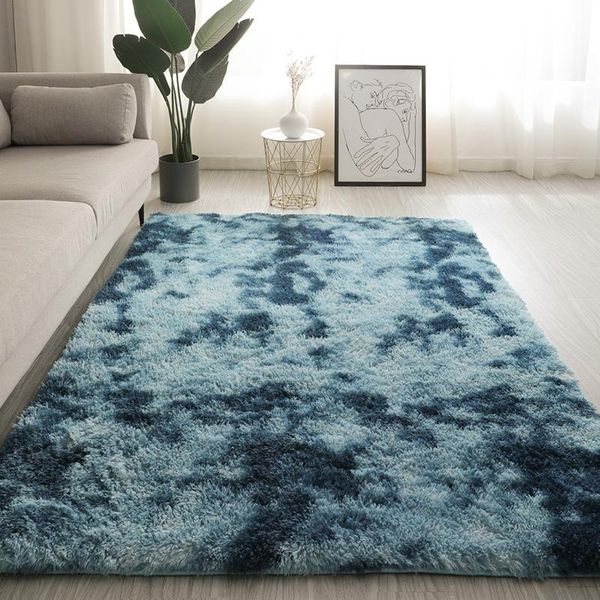 

carpets bedroom living room gray square soft tie-dye plush fabric fluffy carpet non-slip absorbent four seasons decorative mat