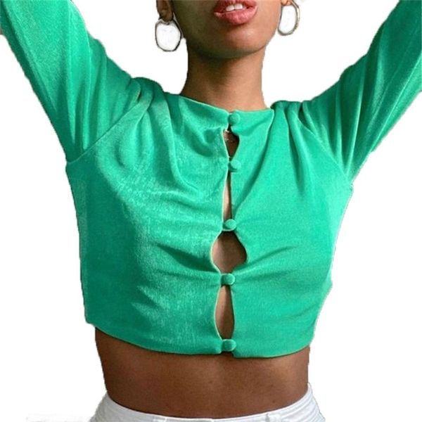 

women's t-shirt women autumn long sleeve o-neck velvet crop single-breasted button down cardigan vintage solid color casual slim sh, White