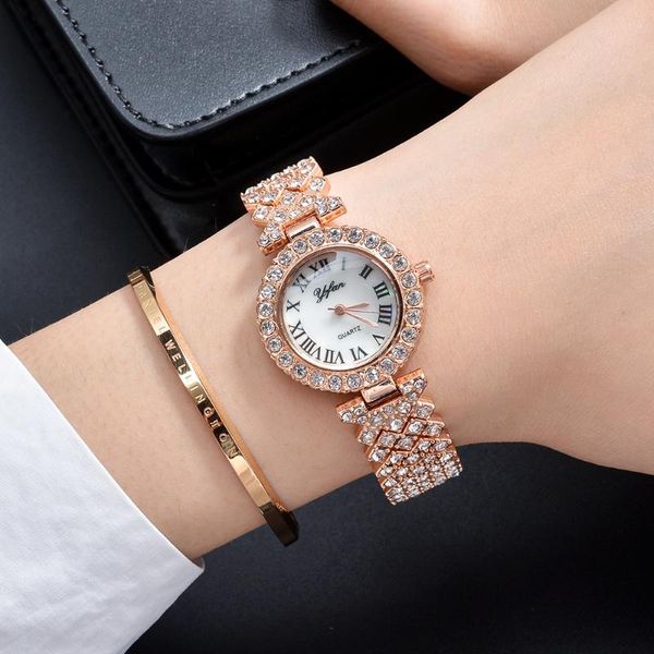 

luxury diamonds ladies dress watch roman numerals vintage women watches stainless steel quartz montre femme wristwatches, Slivery;brown
