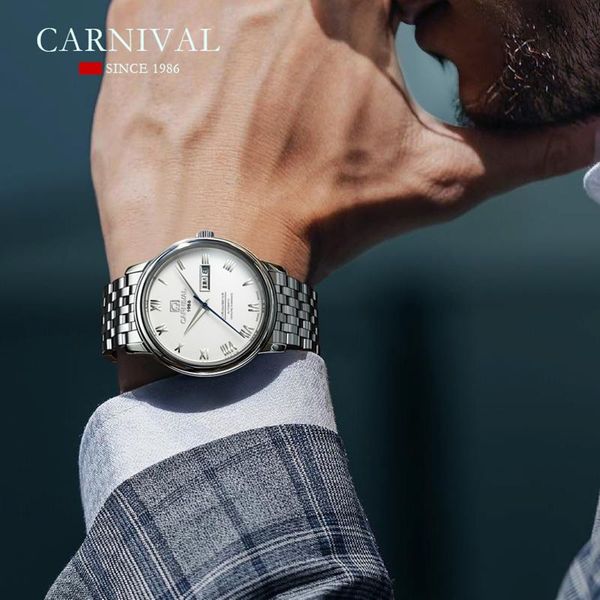 

wristwatches 2021 carnival men's mechanical watches automatic mens relogio masculino watch men wristwatch military, Slivery;brown