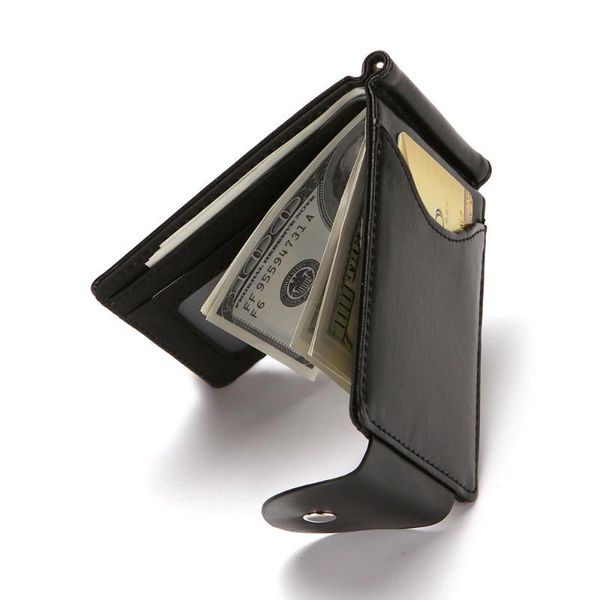

slim leather wallet coin bag money clip men purse pull type id holders hasp business case wallets, Red;black