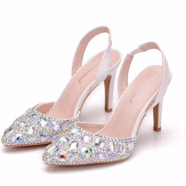 

womens wedding crystal shoes bride brides sandals party dress woman pointed toe fashion handmade plus size xy-b0209, Black