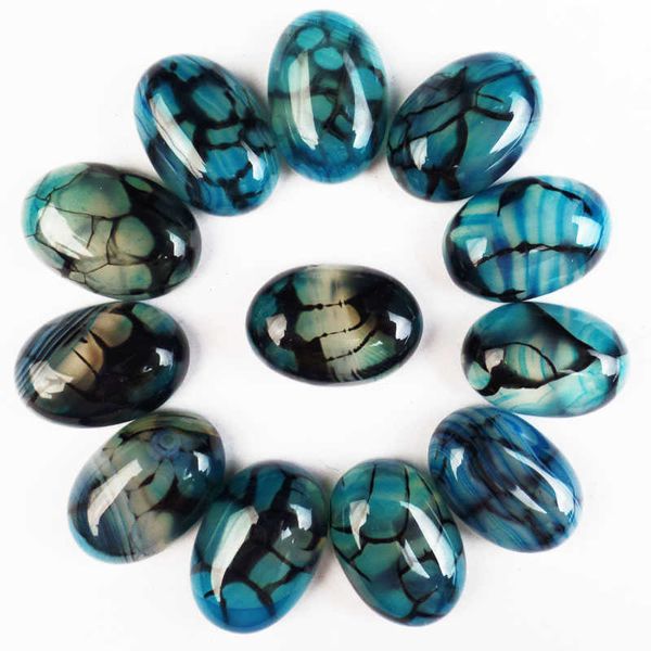 12 pz Commercio All'ingrosso Naturale Blu Drago vene Agate Ovale CAB Cabochon 17x12x6mm per Monili Che Fanno Accessori senza foro 210720