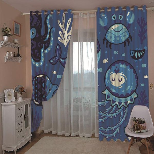 

curtain & drapes ocean cartoon animal 3d printing home men and women bedroom living room shading cloth custom hook decorative