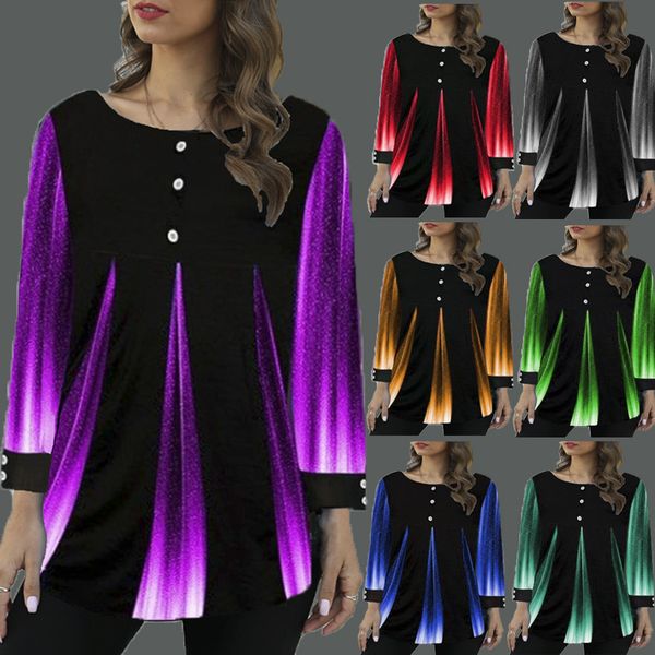 

Button Detail Printed Gradient Round Neck T Shirt, White