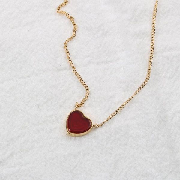 

pendant necklaces red carnelian heart necklace for women stainless steel natural stone simple minimalist trendy accessory, Silver