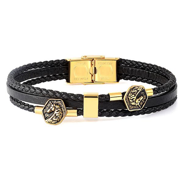 

bangles bracelets stainless steel bracelet woven leather rope clasp multi color adjustable, Black
