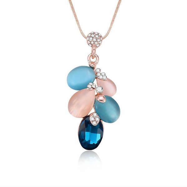 

pendant necklaces 2021 fashion rose gold necklace multicolour stone beads trendy crystal for women jewelry, Silver