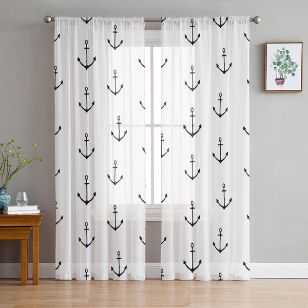 

curtain & drapes ship anchor black white line round arrow modern tulle curtains for living room bedroom home kitchen window sheer