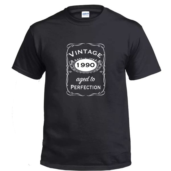 

vintage aged to perfection 1990 90s birthday gift whiskey gift cotton t-shirt, White;black