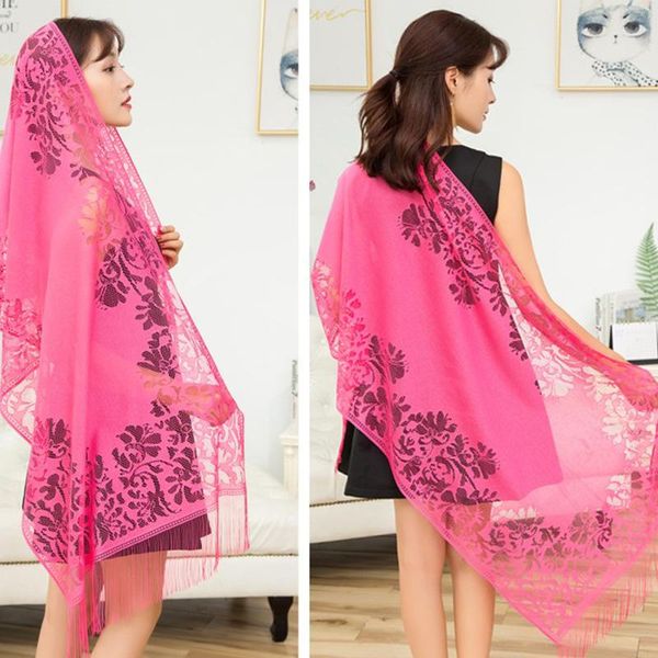 

scarves ladies solid color hollow tassel scarf female long joker sunscreen shawl cheongsam with multi-functional, Blue;gray