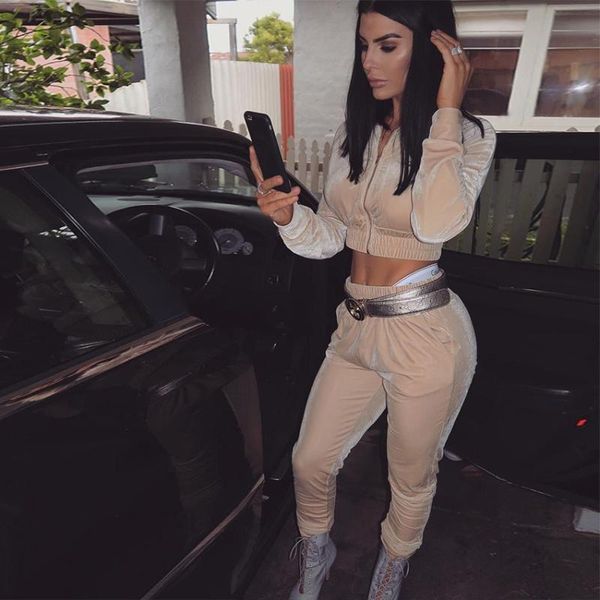 

two piece dress women crop long sleeve coat pants sets pieces sport wear tracksuit sweatshirt causal spring autumn suit, White