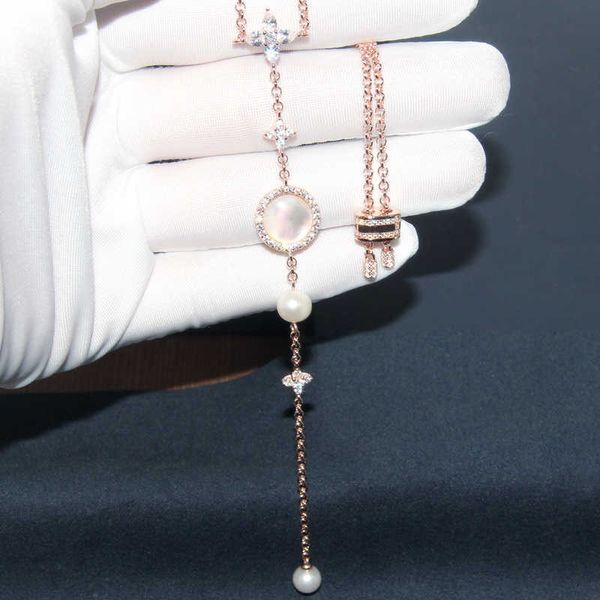 

baoyocn 925 sterling silver women's long necklace, luxury brand, mother of pearl, star, zircon paving, adjustable chain, exquisite jewe