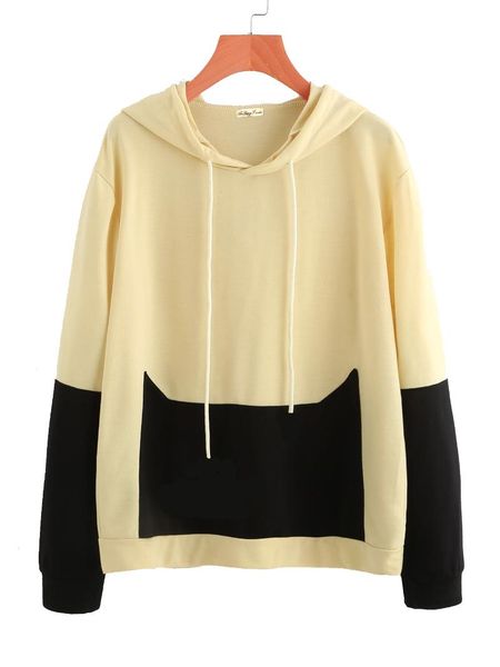 

women's hoodies & sweatshirts cat cute patchwork 2021 women casual kawaii harajuku sweat punk for girls clothing european korean, Black