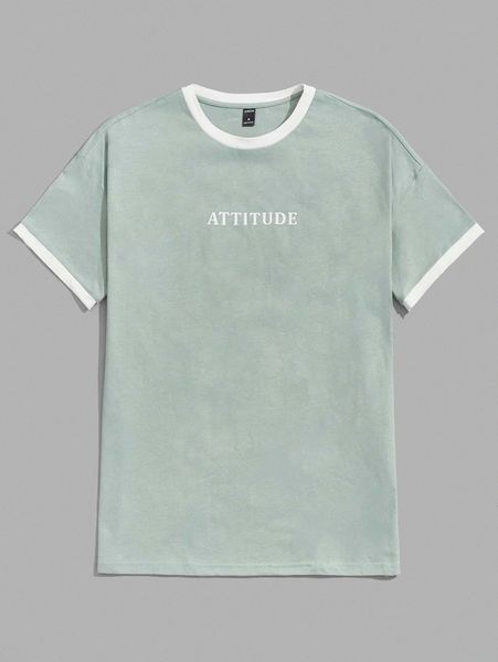 

men letter graphic contrast binding t-shirt g9jz#, White;black