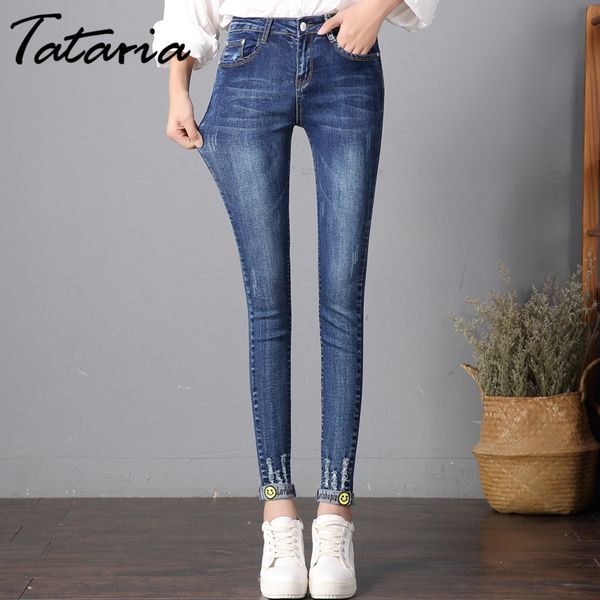 Jeans for woman skinny flanning pantaloni vintage femminile mujer slim tra allungamento da ricamo per la caviglia per 210514