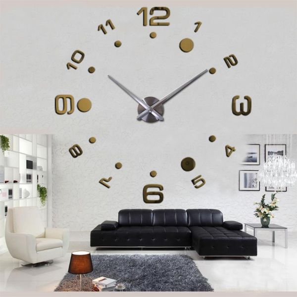 

adjustable round shape wall clock mirror surface home modern living room easy install battery operated decoration durable clocks