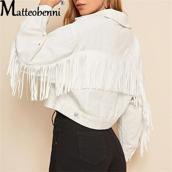 

women's jackets fashion female tassel short denim jacket single-breasted long sleeve women jean coat 2021 autumn street clothing, Black;brown