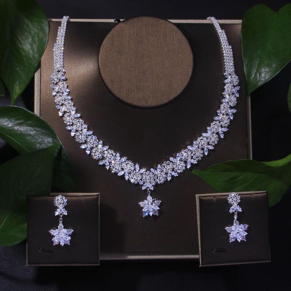 

earrings & necklace luxury bridesmaid bridal jewelry sets wedding for women fashion star and set cubic zirconia jewellery, Silver