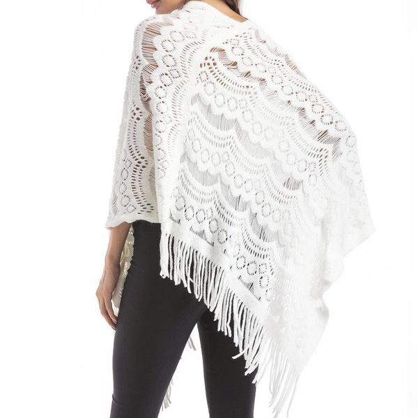 

women's sweaters fashion casual tassel irregular sleeveless pullover batwing sleeve cloak loose knit europe and american style, White;black