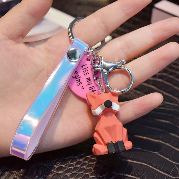 

2021 fashion keychain geometric section keychain car lovers bag key pendant cartoon frog doll creative gift, Silver
