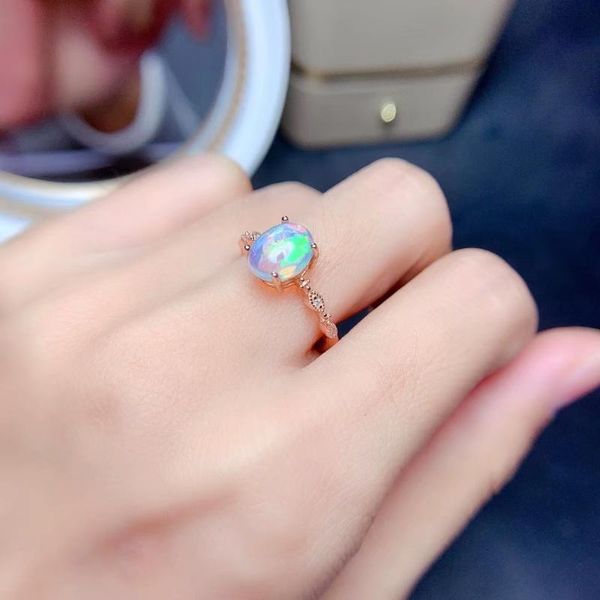 

cluster rings simple stylish personali quality for the wedding 100% natural and real opal ring 925 sterling silver anniversary, Golden;silver
