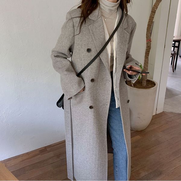 

women's jackets elegant elegant turn-down collar single breasted royal woolen jacket womens casual korean style cool mid-length outerwe, Black;brown